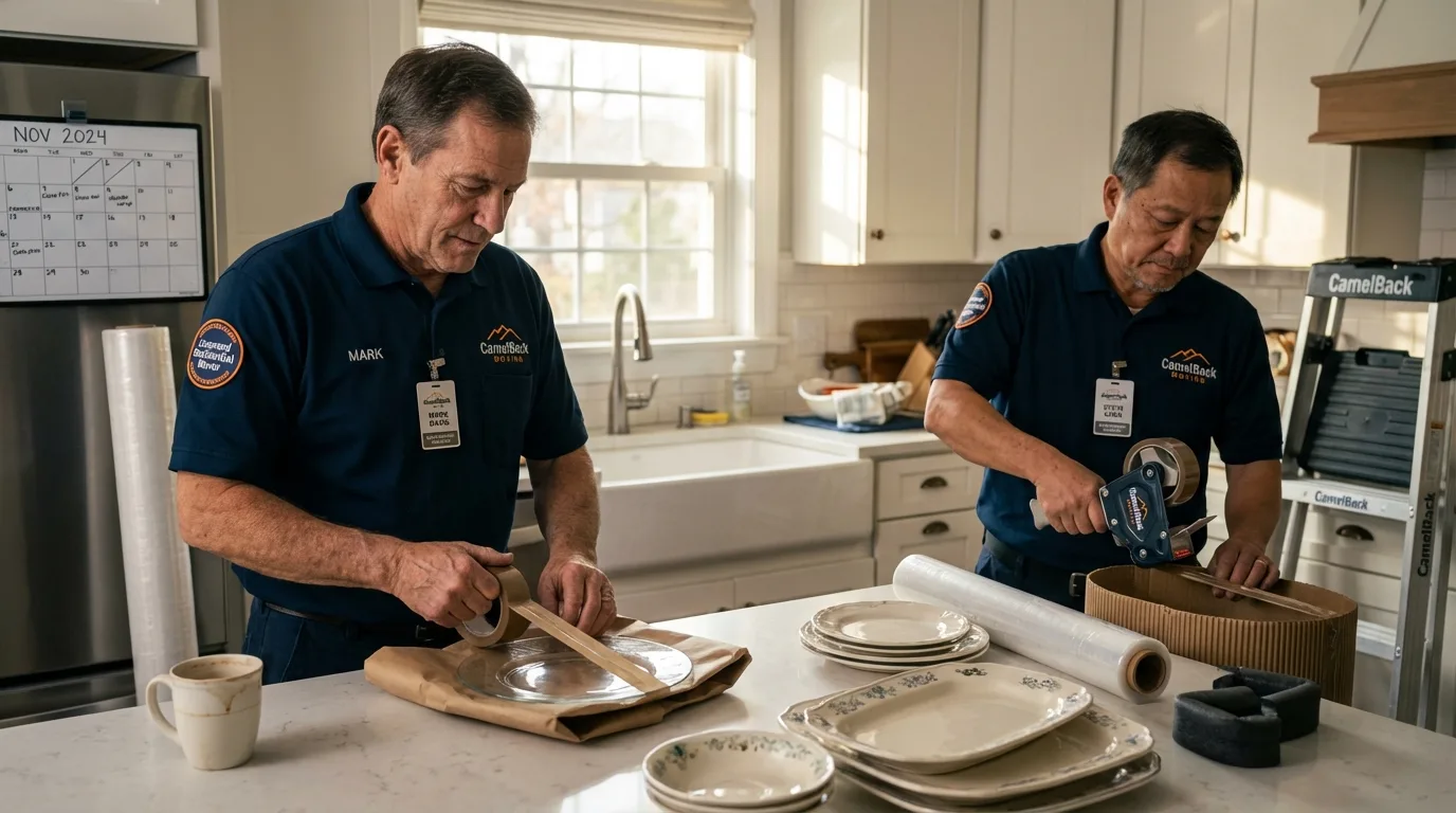 Professional crew packing kitchen dishware in Montgomeryville, PA
